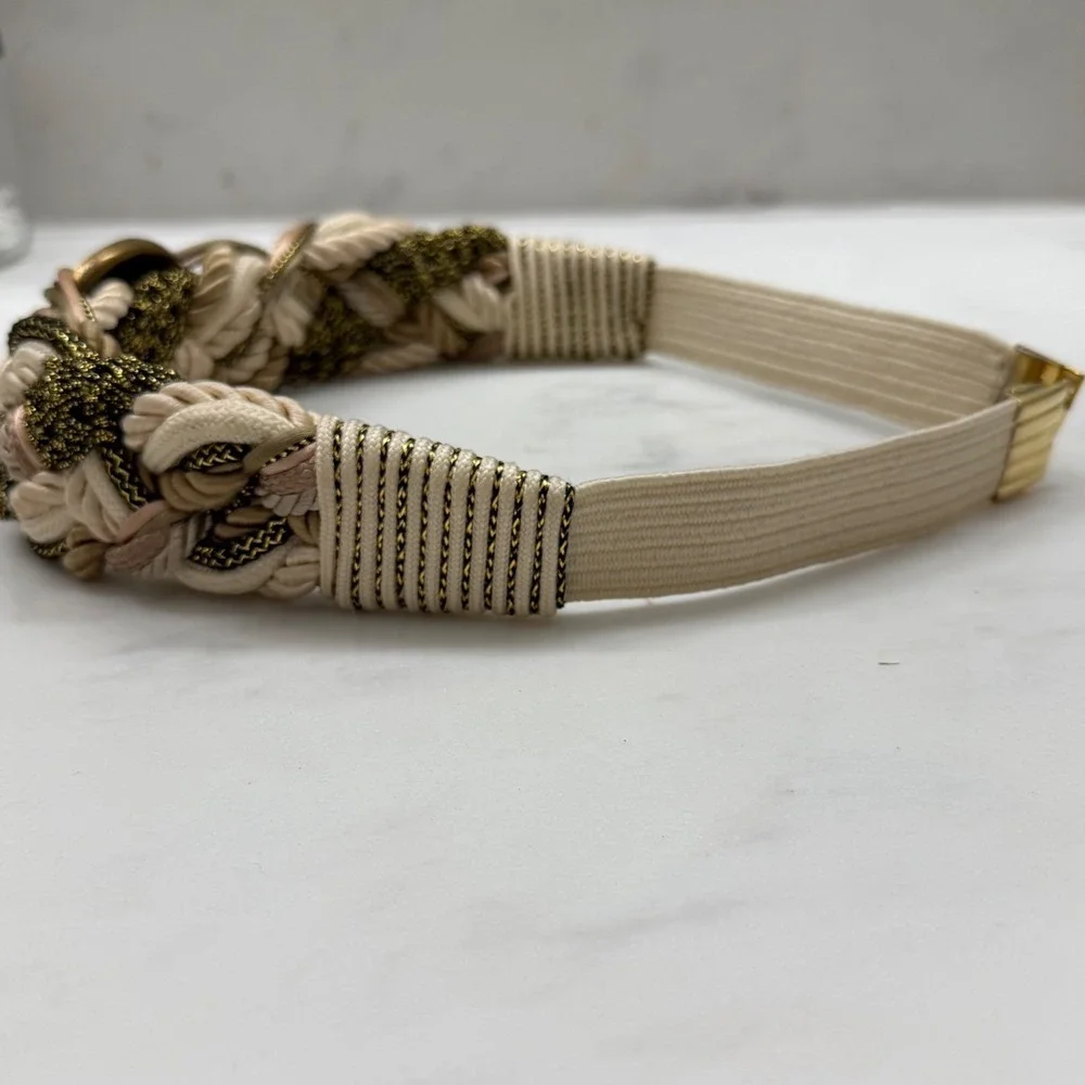 Vintage Braided Rope Statement Belt Gold‎ Medallion Elastic Boho Waist Belt